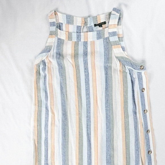 Multi Color Vertical Stripe Lined Sleeveless Dress with Keyhole Back Button Side - Picture 6 of 13